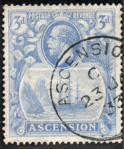 Ascension 1924 defin 3d blue very fine used. SG 14. Cat £18. (2018)
