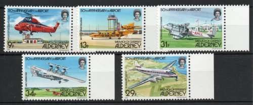 Alderney 1985 "50th Anniv of Alderney Airport" set of 5 umm. SG A18-A22. Cat £13,10.