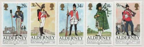 Alderney 1985 "Regiments Of Alderney" set of 5 umm. SG A23-A27. Cat £4,35. (2013)
