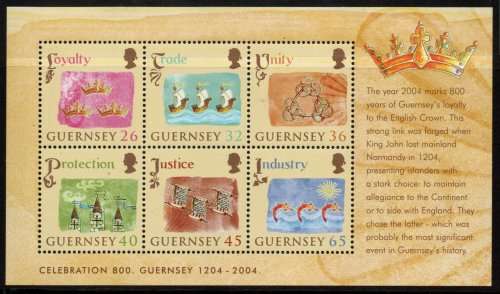 Guernsey 2004 800th Anniv allegiance to England mini sheet umm. SG MS1044. Cat £8,00 (2013)
