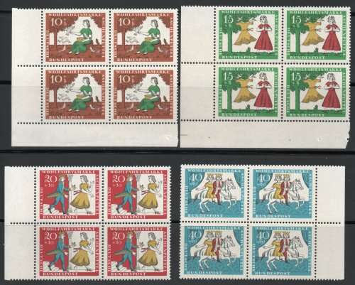 Germany West 1965 "Humanitarian Relief Fund" set of 4 in blocks 4 umm. SG 1406-1409. Cat £7 (2013)