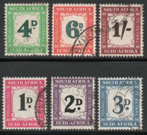 South Africa 1950-58 Postage Due set of 6 very fine used. SACC 38-43. Cat R693. (2019/20)