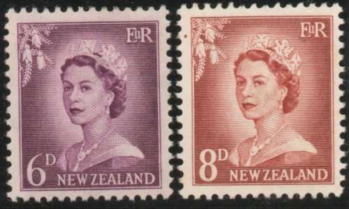 New Zealand 1955-59 Defin 6d & 8d lightly mounted mint. SG 750-751. Cat £8,50. (2018)