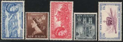 New Zealand 1953 Coronation set of 5 lightly mounted mint. SG 714-718. Cat £5. (2018)
