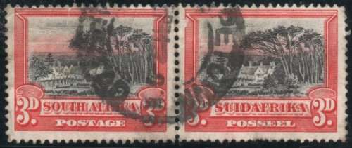 South Africa 1927 London Pictorial 3d horizontal pair perf down fine used. SACC 34a / SG 35a.