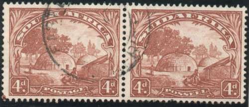 SOUTH AFRICA 1930-45 PRETORIA ROTO 4d PAIR INV WMK VERY FINE USED. SACC 47a. CAT R250. (2019-20)