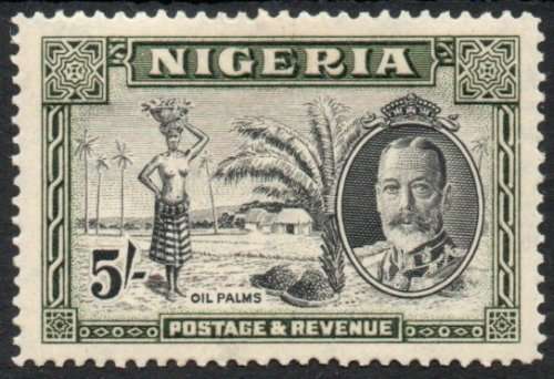 Nigeria 1936 KGV defin 5/- lightly mounted mint. SG 43. Cat £21 (2018)