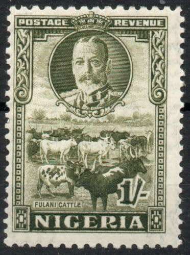 Nigeria 1936 KGV defin 1/- sage-green very lightly mounted mint. SG 41. Cat £1,75 (2018)