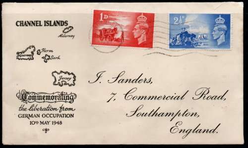Great Britain Channel Islands 1948 "3rd Anniv of Liberation" set of 2 on FDC. SG C1-C2. Cat £35.