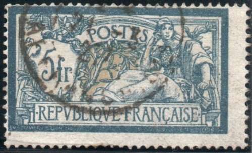 France 1905 Defin 5f blue & buff fine used. SG 308. Cat £6 (2015)