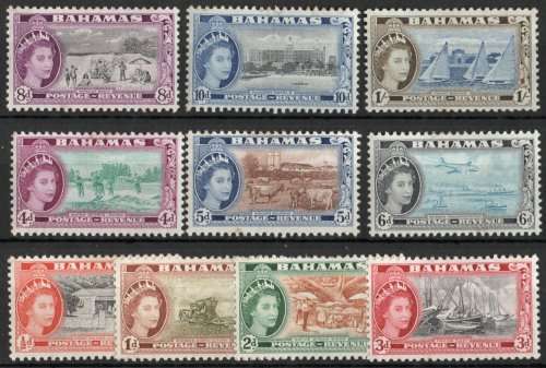 Bahamas 1954 defin part set of 10 lightly mounted mint. SG 201-211.