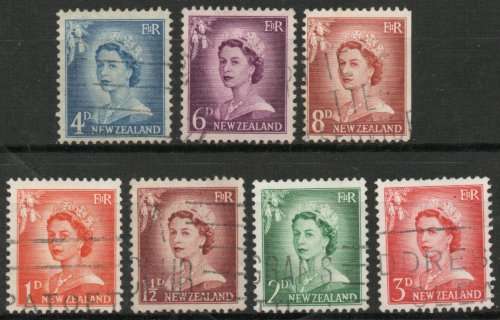 New Zealand 1955 Definitive set of 7 fine used. SG 745-751. Cat £5,50 (2018)