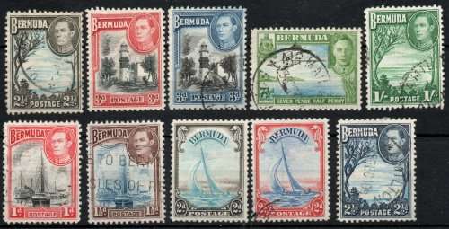 Bermuda 1938 definitive set of 10 used. SG 110-115. Cat £28.85. (2018)