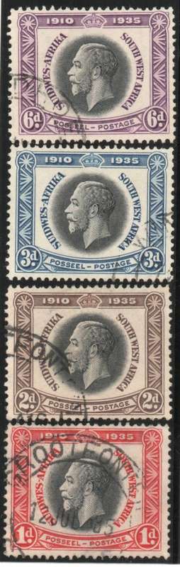 South West Africa 1935 Silver Jubilee set of 4 vfu. SG 88-91. Cat £35 (2018)