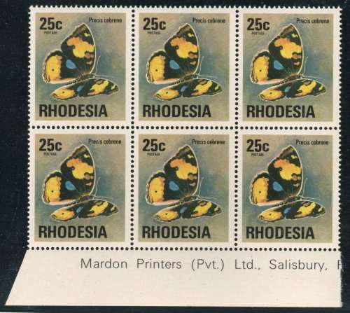 Rhodesia 1974 defin 25c block of 6 unmounted mint. SACC 267. Cat R210. (2019-20)