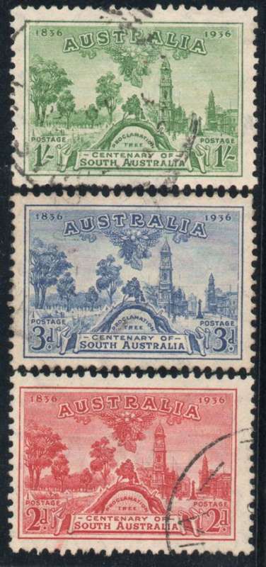 Australia 1936 "South Australia Centenary" set of 3 very fine used. SG 161-163. Cat £15 (2018)