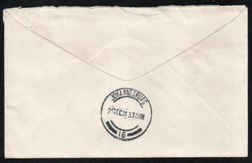 England 1931 First Xmas Air Mail Flight Cover to Queenstown South Africa. Very fine.