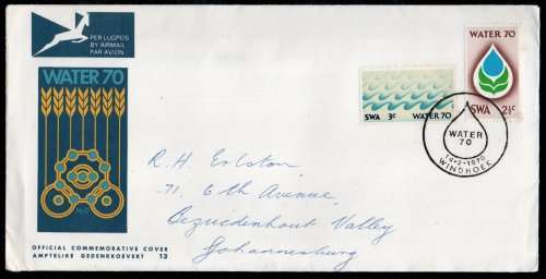 South West Africa 1970 "Water 70 Campaign" set of 2 on illustrated F.D.C. No 1 fine used. Cat R120.