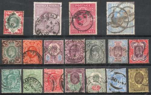 Great Britain 1902 KEVII defin part set of 18 good - very fine used. Between SG 215-320. Cat £850.