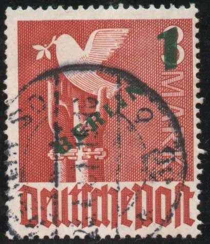 Germany Berlin 1949 Pictorial Issue of West Germany surcharged "BERLIN 1M on 3M". SG 867. Cat £24.