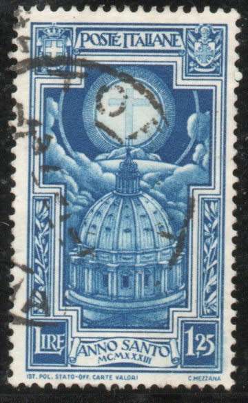 Italy 1933 Holy Year 1,25L blue very fine used. SG 387. Cat £6,50 (2013)