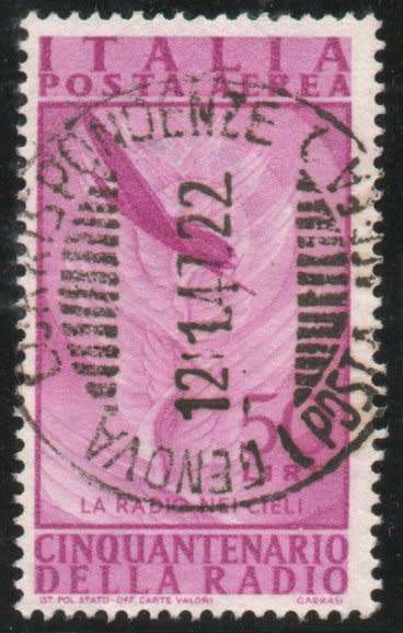 Italy 1947 Air 50th Anniverdary of Radio 50L purple very fine used. SG 693. Cat £3,25 (2013)