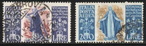 Italy 1948 "600th Birth Anniv of St Catherine of Siena" 100L & 200L vfu. SG 702-3. Cat £93