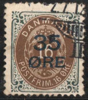 Denmark 1912 Surcharge 35 ore on 16 ore brown & grey very fine used. SG 131. Cat £31 (2013)