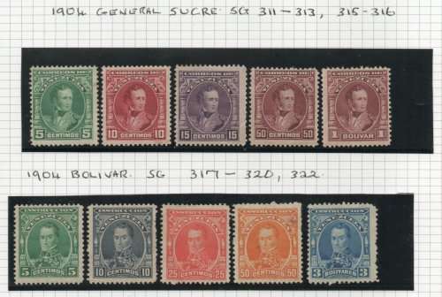 Venezuela 1904 selection of 10 mounted mint stamps. SG 311-13, 315-116, 317-320 & 322.