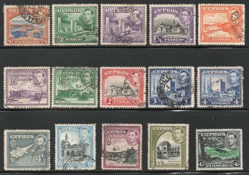 Cyprus 1938 defin part set of 15 very fine used. SG between 151-161. Cat £16,90 (2018)
