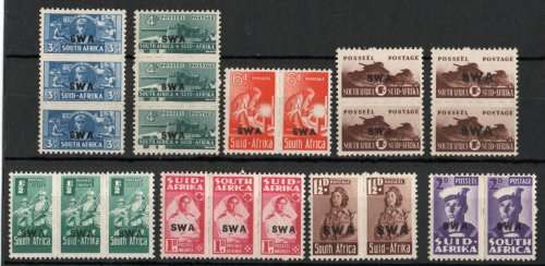 South West Africa 1943-44 small war set of 9 units mounted mint. SACC 149-157. Cat as umm R940.