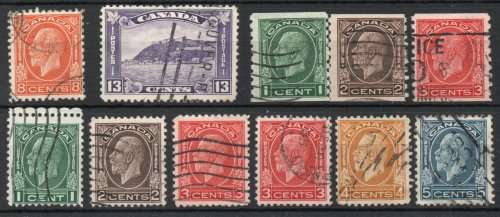 Canada 1932-33 Defin set of 7 plus 3c Die II plus coil set of 3 used. SG 319-328. Cat £33,50(2018)