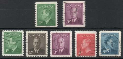 Canada 1950 Definitive set of 5 and set of 2 coils very fine used. SG 424-430. Cat £14 (2018)