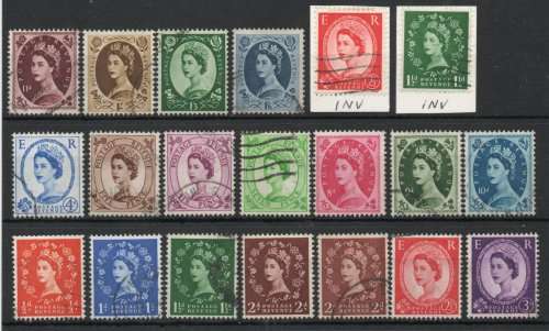 Great Britain 1955-58 Defin set of 18 vfu. Wmk St Edwards Crown. SG 540-556. Cat £27,00 (2018)