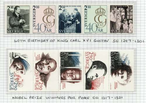 Sweden 1986 two unmounted mint sets of 5. SG 1317-21 & 1297-1301. Cat £6,50 (2013)