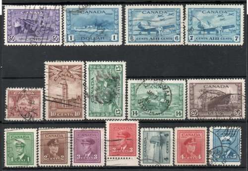 Canada 1942 War Effort set of 16 very fine used. SG 375-388, 399-400. Cat £48,50 (2018)