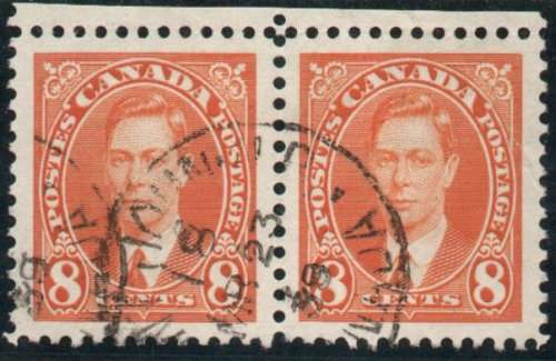 Canada 1937-38 Definitive 8c pair very fine used. SG 362. Cat £7,50 (2018)