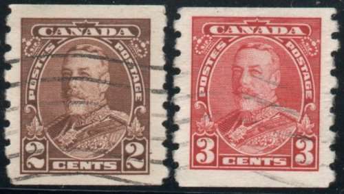 Canada 1935 Definitive 2c & 3c coil stamps very fine used. SG 353-4. Cat £8,25 (2018)
