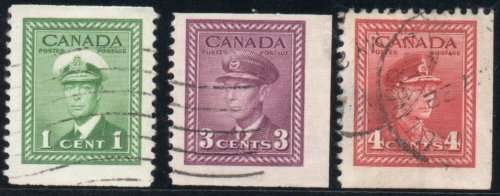 Canada 1942 War Effort set of 3 Booklet stamps very fine used. SG 394-396. Cat £4,75 (2018)