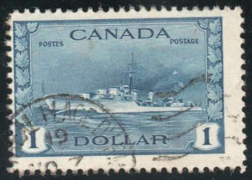 Canada 1942 War Effort $1 blue fine used. SG 388. Cat £14 (2018)