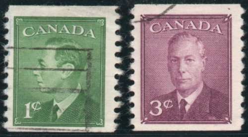 Canada 1950 Defin set of 2 coil stamps very fine used. SG 429-430. Cat £4. (2018)