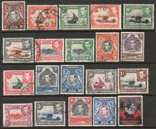 Kenya Uganda Tanganyika 1938 basic set of 20 very fine used. SG 131a-150a. Cat £50 (2018)