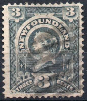 Canada Newfoundland 1890 QV 3c deep slate fine used. SG 55. Cat £3,50 (2018)