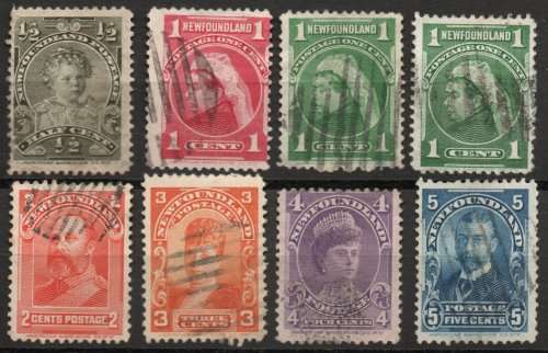 Canada Newfoundland 1897 Royal Family Issue part set used. SG 83-85a & 87-90. Cat £25,45 (2018)