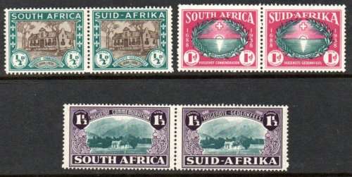 South Africa 1939 250th Anniv of Huguenot landing in SA set of 3 pairs umm. SG 82-84. Cat £50 (2018)