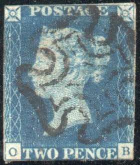 Great Britain 1840 2d blue margins just cut into otherwise fine used. SG 5. Cat £900 (2018)