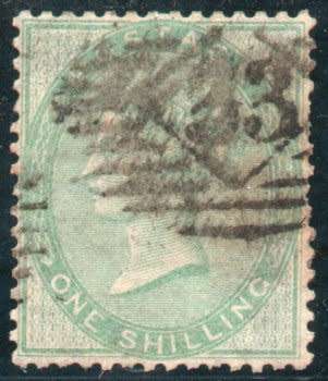Great Britain 1855-57 QV 1/- pale green wmk Emblems good used. SG 73. Cat £350 (2018)