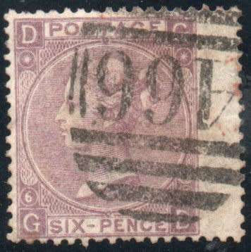 Great Britain 1867-80 QV 6d deep lilac (with hyphen) very fine used Plate 6. SG 105. Cat £175 (2018)