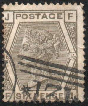 Great Britain 1873-80 QV 6d grey very fine used Plate 16. SG 147. Cat £90 (2018)