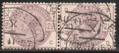 Great Britain 1883-4 QV 2½d lilac pair very fine used. SG 190. Cat £40 (2018)